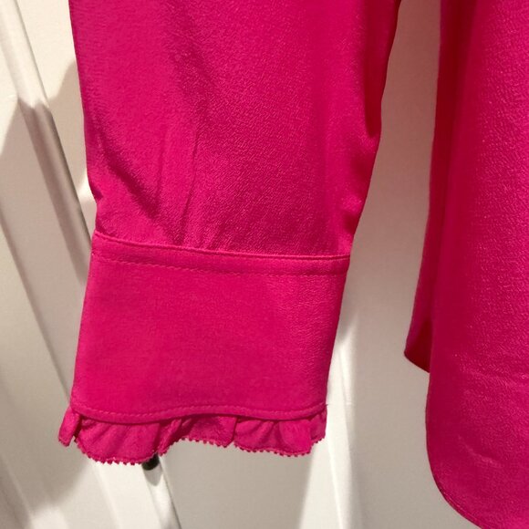 Kate Spade tie-neck blouse in hot pink. Long sleeves, button cuffs, great con - Picture 4 of 7